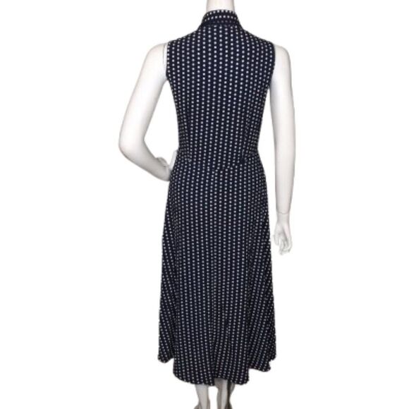 LESLIE FAY Dress, 10, Navy/White Polka Dots, Sleeveless/Collar, Side Zip - Picture 5 of 13